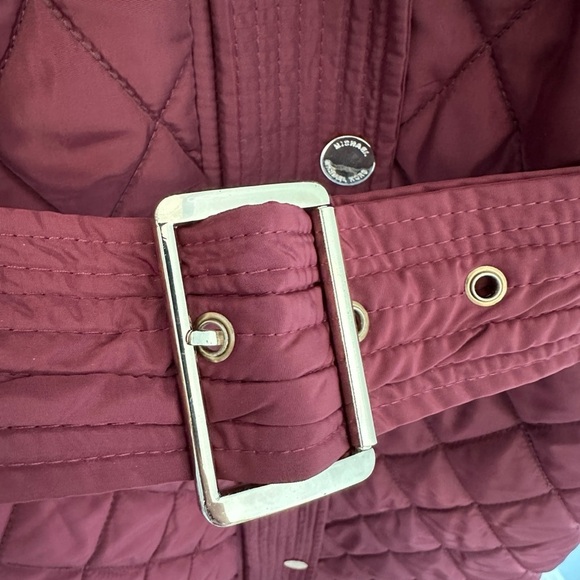 NWOT WOMENS MICHAEL KORS MAROON PUFFER COAT ZIP UP KNEE LENGTH W/ BELT & HOOD 1X - Picture 8 of 17